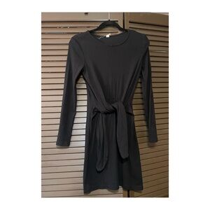 Anthropologie Daily Practice Black Long Sleeve Tie-Front Dress